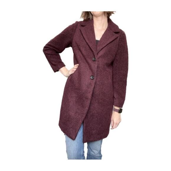 Banana Republic Knit Wool Overcoat Boucle Fall Coat Two Button Burgundy Wine S - Picture 2 of 10